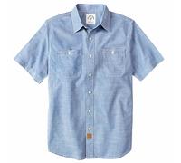 Dubinik® Mens Short Sleeve Chambray Button Down Shirt Lightweight Cotton Regular Fit 2 Pocket Urban Casual Workwear Blue Medium