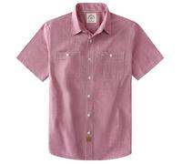 Dubinik® Mens Short Sleeve Chambray Button Down Shirt Lightweight Cotton Regular Fit 2 Pocket Urban Casual Workwear Dark Pink Medium