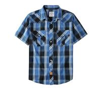 Dubinik® Western Shirts for Men Short Sleeve Plaid Pearl Snap Shirts for Men Button Up Shirt Cowboy Casual Work Shirt Royal Blue Black