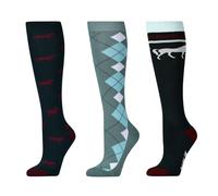 Dublin 3 Pack Socks, Emerald Green Horses, Adults One Size