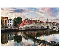 Dublin Bridge Ireland Colorful Houses Jigsaw Puzzle 500 Pieces Fun Decompressing Intellectual Educational Puzzles Game for Kids Adults Wall Decor 52x38CM