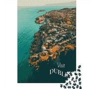 Dublin Coastline Poster Travel Puzzle 1000 Pieces, Asian Architecture Inspired View, Matte Printed Jigsaw for Travel Lovers, Decorative Artwork, 52x38cm/1000pcs