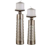 Dublin Decorative Candle Holder Set of 2 - Home Decor Pillar Candle Stand, Coffee Table Mantle Decor centerpieces for Fireplace, Living or Dining Room Table, Gift Boxed (Brushed Silver)