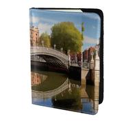 Dublin Ireland Ha Penny Bridge River Print 5.5 Inch Passport For Men And Women Lightweight Stylish Travel Document Wallet, Black, One Size