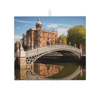 Dublin Ireland Ha Penny Bridge River Print Dish Drying Mat for Kitchen Absorbent Countertop Accessory Pad Foldable Reusable