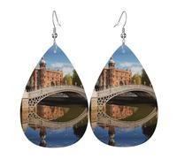 Dublin Ireland Ha Penny Bridge River Print Leather Dangle Earrings For Women Elegant Drop Earrings Lightweight Fashion Jewelry