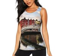 Dublin Ireland Ha Penny Bridge River Print Workout Tops Tank for Women, Quick Dry Sleeveless Yoga Shirts, Athletic Running Tank Tops Black