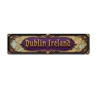 Dublin Ireland Map Ornate Metal Tin Sign Plaque | Wall Decor for Cafe, Club Bar, Office, Home Garden Metal Poster 4x16Inch or 8x8inch