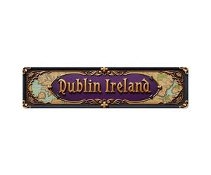 Dublin Ireland Map Ornate Metal Tin Sign Plaque | Wall Decor for Cafe, Club Bar, Office, Home Garden Metal Poster 4x16Inch or 8x8inch