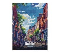 Dublin, Ireland Street View Illustration Wooden Jigsaw Puzzle for Adults, 500 PCS