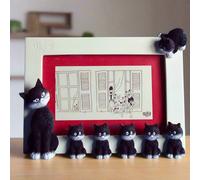 Dubout Cats in a Row Photo Picture Frame Glass Hand Painted White Frame