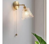 DUBOXX Retro Brass Wall Light with Glass Shade Decorative Wall Sconces Featuring Pull Cord Switch for Night Lighting, E27 Headboard Reading Fixture for Hotel Wall Mount Night Lamps