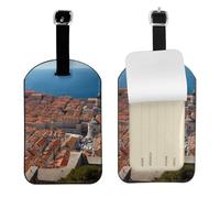 dubrovnik's Old City Leather Luggage Tag - Personalized PU Leather Travel Bag ID Tag, Double-Sided Design, Privacy Protection, Ideal Travel Accessory