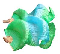 DUBTEDHOU bamboo belly dance fan, Belly Dance Veil Fans Silk Bamboo Ribs Handmade Dyed Multicolor Multiple Sizes(4c,S 120x90cmReal Silk)