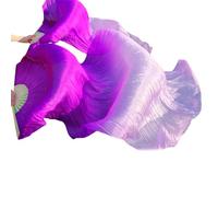 DUBTEDHOU bamboo belly dance fan, Belly Dance Veil Fans Silk Bamboo Ribs Handmade Dyed Multicolor Multiple Sizes(16c,S 120x90cmReal Silk)