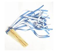 DUBTEDHOU Dance Ribbon, Light Blue Wedding Ribbon Wands With Gold Bells, 10/20/50 Pcs(50PCS)