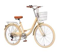 DUBTEDHOU Urban Commuter Bicycle, 7-Speed Hybrid Cruiser Bicycle With Front Basket Rear Rack Yellow 22-26 inch(24inch)