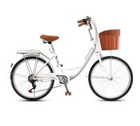 DUBTEDHOU Urban Commuter Bicycle, 7-Speed Step-Through Commuter Bicycle Front Basket Rear Rack Multicolor 24 26 inch(White,24inch)