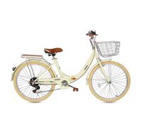 DUBTEDHOU Urban Commuter Bicycle, Adult Folding Commuter Bike 6-Speed Brakes Adjustable Cargo Rack White Beige 22-24 inch(Beige,24inch)