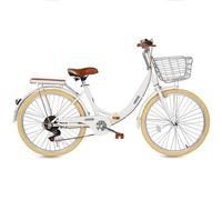 DUBTEDHOU Urban Commuter Bicycle, Adult Folding Commuter Bike 6-Speed Brakes Adjustable Cargo Rack White Beige 22-24 inch(White,24inch)