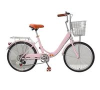 DUBTEDHOU Urban Commuter Bicycle, Folding Bicycle 6-Speed Adults City Cruiser Brakes Cargo Rack Multicolor 22 Inches(Pink)