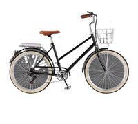 DUBTEDHOU Urban Commuter Bicycle, Hybrid Cruiser Bicycle 6-Speed Front Basket Rear Rack Multicolor 22-26 inch(Black,26inch)