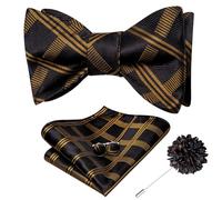 Dubulle Black Bronze Gold Self Tie Bow Ties Lapel Pin for Men Mens Paisley Floral Bowtie and Handkerchief Cufflinks Business Wedding