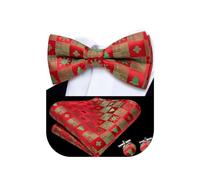 Dubulle Bowtie for Men Paisley Floral Mens Pretied Bowtie and Lapel Pin Set Pocket Square Cufflinks Wedding, Xmas Red Green, M