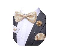 Dubulle Bowtie for Men Paisley Floral Mens Pretied Bowtie and Lapel Pin Set Pocket Square Cufflinks Wedding, Cream Beige, M