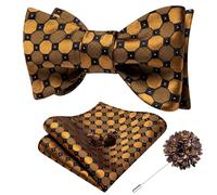 Dubulle Bronze Gold Self Tie Bow Ties Set for Men Mens Bowtie Lapel Pin Paisley Floral and Handkerchief Cufflinks Business Wedding