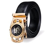Dubulle Designer Men's Belts, Ratchet Leather Sliding Buckle Dress Belt, A Black Gold Dragon Mark, Waist Size 24-38", Belt 43"
