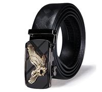Dubulle Designer Ratchet Belt for Men Leather Fashion Adjustable Automatic Buckle Sliding Removable Dress Casual, Black Gold Eagle, 22-38" Waist