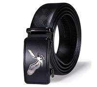 Dubulle Designer Ratchet Belt for Men Leather Fashion Adjustable Automatic Buckle Sliding Removable Dress Casual, Black Eagle Buckle, Adjustable Fit 35" to 45" Waist