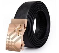 Dubulle Designer Ratchet Belt for Men Leather Fashion Adjustable Automatic Buckle Sliding Removable Dress Casual - Gold - Large