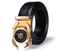 Dubulle Designer Ratchet Belt for Men Leather Fashion Adjustable Automatic Buckle Sliding Removable Dress Casual, Gold Tiger, Adjustable Fit 35" to 45" Waist