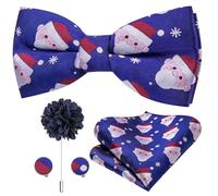Dubulle Mens Christmas Pre Tied Bow Ties and Lapel Pin Festival Pattern Handkerchief Cufflinks Bowties for Men,Blues