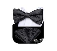 Dubulle Mens Paisley Floral Bow Ties Silk Pre-tied Bowtie for Men with Pocket Square Cufflinks Wedding Party,Black