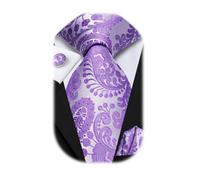 Dubulle Mens Paisley Floral Silk Tie for Men Striped Necktie and Pocket Square Cufflinks Set Wedding Business, B Light Purple, Medium