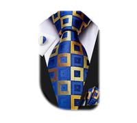 Dubulle Mens Paisley Floral Silk Tie for Men Striped Necktie and Pocket Square Cufflinks Set Wedding Business, Navy Blue, Medium