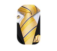Dubulle Mens Paisley Striped Tie and Handkerchief Cufflinks Tie Set for Men Wedding Business Formal, Lemon Yellow, M