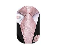 Dubulle Mens Paisley Striped Tie and Handkerchief Cufflinks Tie Set for Men Wedding Business Formal, Light Pink, M