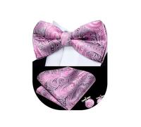 Dubulle Mens Pre-tied Bowtie and Pocket Square Set Paisley/Striped/Checks Bowties for Men,Grey Pink