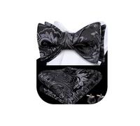 Dubulle Mens Self Tie Bowtie Paisley Floral Stripes Bowtie and Pocket Square Cufflinks Wedding Business,Grey Black