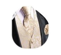 Dubulle Mens Suit Vest and Tie Set Paisley Floral Silk V-neck Waistcoats for Men with Necktie Wedding Tuxedo, Beige, Large