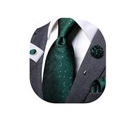 Dubulle Mens Tie and Lapel Pin Flower Silk Necktie Hankerchief Cufflinks Set for Men Paisley Solid Stripe 4pcs Set, Greens, Medium