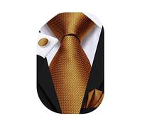 Dubulle Mens Tie Set Paisley Floral Checks Neckties for Men Silk Pocket Square Cufflinks Suit Wedding,Gold Bronze