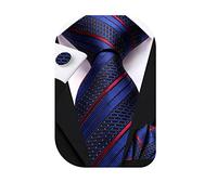 Dubulle Mens Tie Set Solid Paisley Necktie for Men Pocket Square Cufflinks Formal Silk, Dark Blue Red, Medium