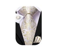 Dubulle Mens Tie Set Solid Paisley Necktie for Men Pocket Square Cufflinks Formal Silk, Light Champagne, Medium