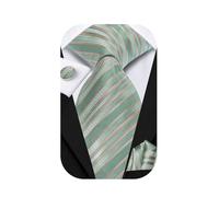 Dubulle Mens Tie Set Solid Paisley Silk Striped Necktie for Men with Cufflinks Tie and Pocket Square, Sage Green Khaki, Medium