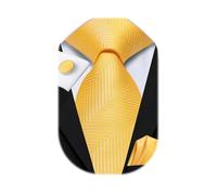 Dubulle Mens Tie Set Solid Paisley Silk Striped Necktie for Men with Cufflinks Tie and Pocket Square, Lemon Yellow, M